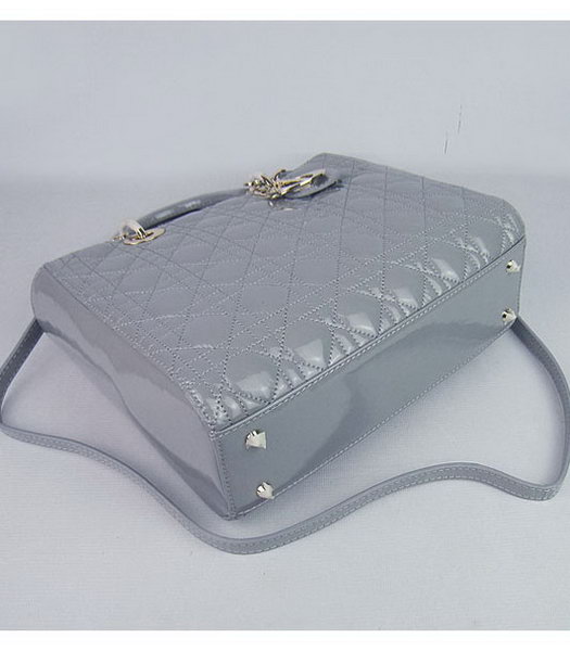 Christian Dior Middle Messenger Tote Bag Lambskin Patent Leather Grey-2