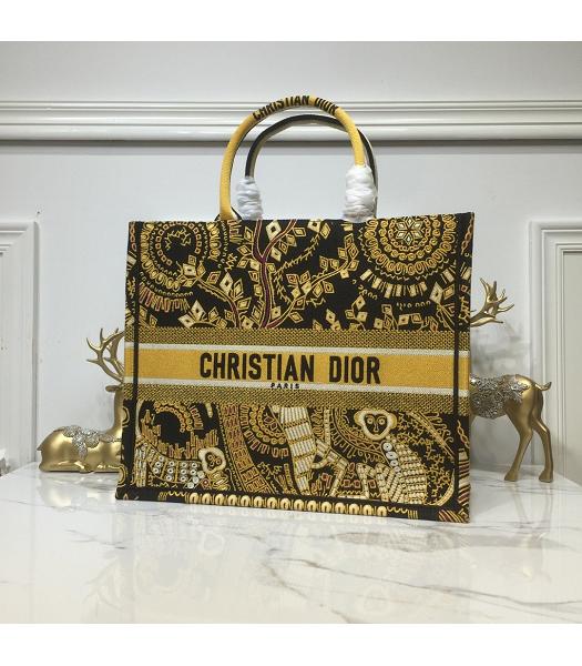 Christian Dior Multicolor Original Canvas Large Book Tote Bag Yellow