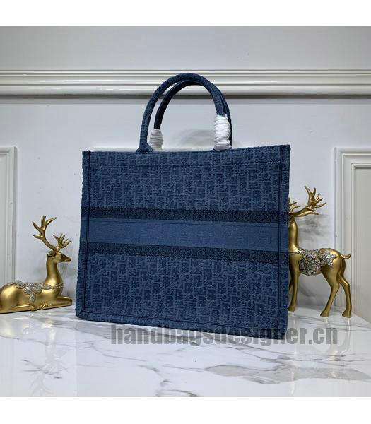 Christian Dior Original Denim Large Book Tote Bag Blue-1