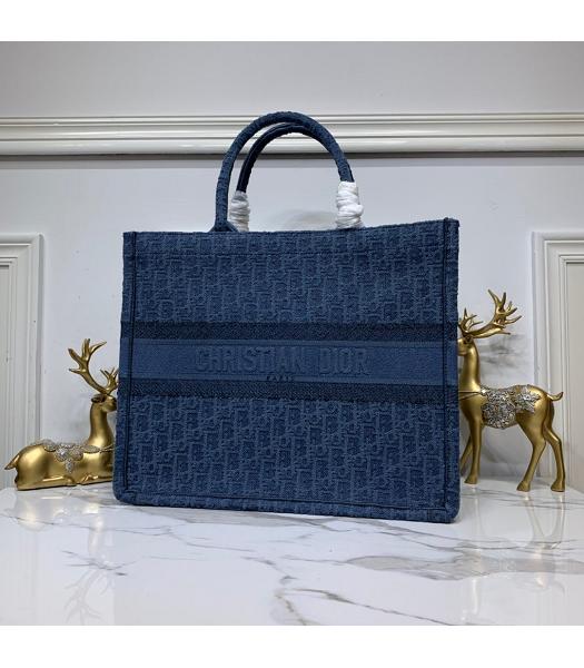 Christian Dior Original Denim Large Book Tote Bag Blue