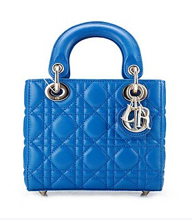 Christian Dior Original Leather 18cm Tote Bag Blue Golden Metal