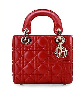 Christian Dior Original Leather 18cm Tote Bag Red Golden Metal
