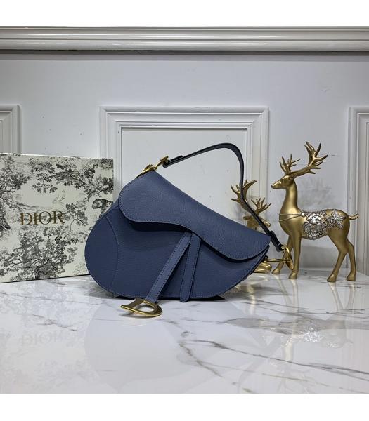 Christian Dior Original Leather Palmprint Saddle Bag Blue