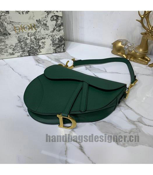Christian Dior Original Leather Palmprint Saddle Bag Dark Green-2