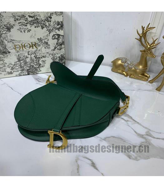 Christian Dior Original Leather Palmprint Saddle Bag Dark Green-4