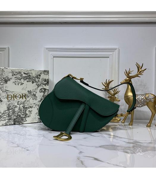 Christian Dior Original Leather Palmprint Saddle Bag Dark Green
