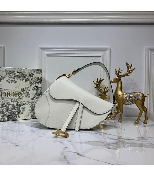 Christian Dior Original Leather Palmprint Saddle Bag White
