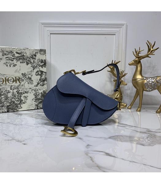 Christian Dior Original Leather Palmprint Small Saddle Bag Blue