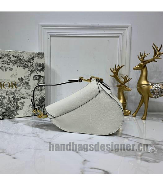 Christian Dior Original Leather Palmprint Small Saddle Bag White-1