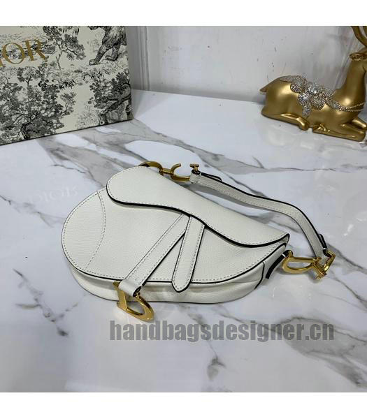 Christian Dior Original Leather Palmprint Small Saddle Bag White-2