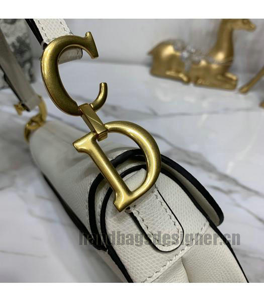 Christian Dior Original Leather Palmprint Small Saddle Bag White-3