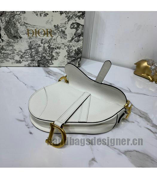 Christian Dior Original Leather Palmprint Small Saddle Bag White-4