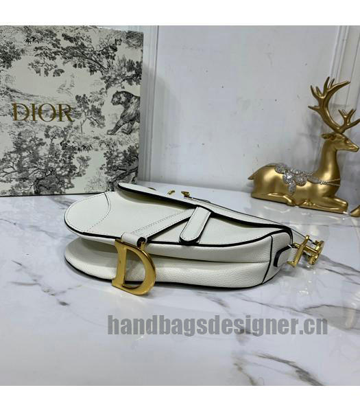 Christian Dior Original Leather Palmprint Small Saddle Bag White-7