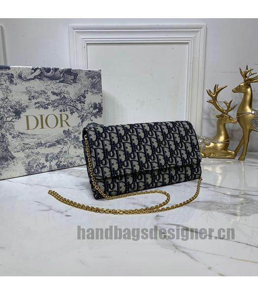 Christian Dior Original Oblique Clutch Chains Bag Black-4