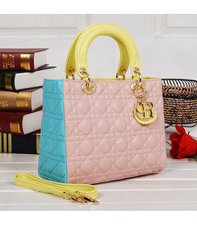 Christian Dior Pink/Blue/Yellow Leather Lady Tote Bag