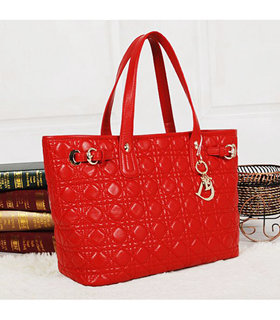 Christian Dior Red Lambskin Leather Shopper Bag