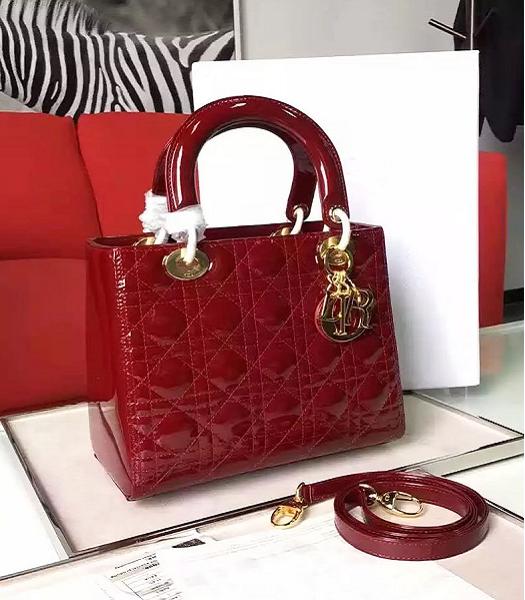 Christian Dior Red Original Patent Leather Tote Bag Golden Metal