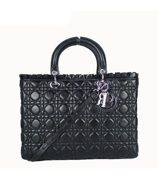 Christian Dior Sheepskin Leather Tote Bag Black 