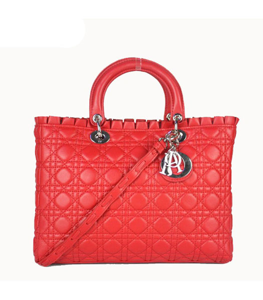 Christian Dior Sheepskin Leather Tote Bag Red