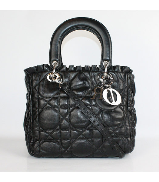 Christian Dior Small Lace Tote Bag in Black Lambskin