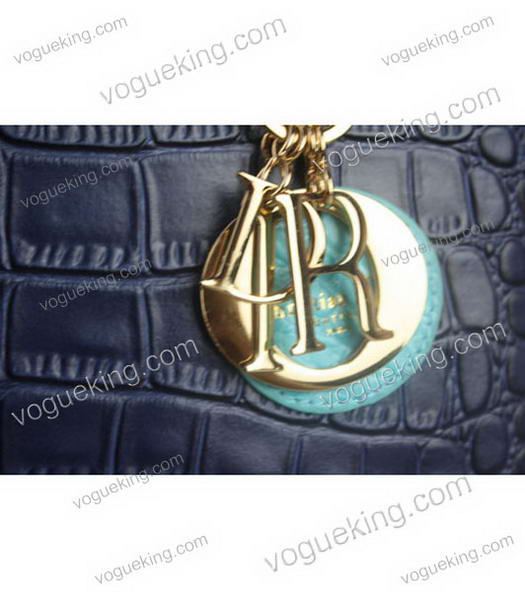 Christian Dior Small Lady Cannage Golden D Tote Bag Blue Croc Calfskin Leather With Green Handle-4