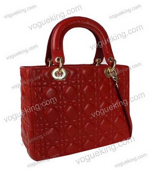 Christian Dior Small Lady Cannage Golden D Tote Bag Red Lambskin Leather-1