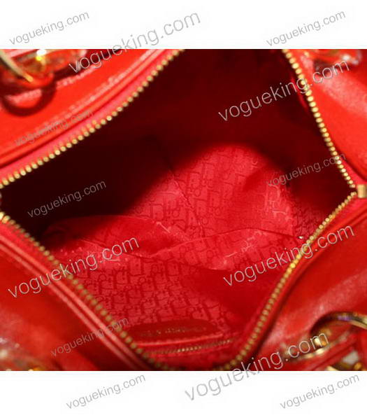 Christian Dior Small Lady Cannage Golden D Tote Bag Red Lambskin Leather-3