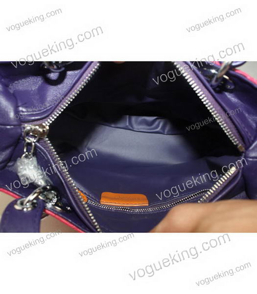 Christian Dior Small Lady Cannage Silver D Tote Bag Fuchsia Lambskin Leather With Purple Handle-3