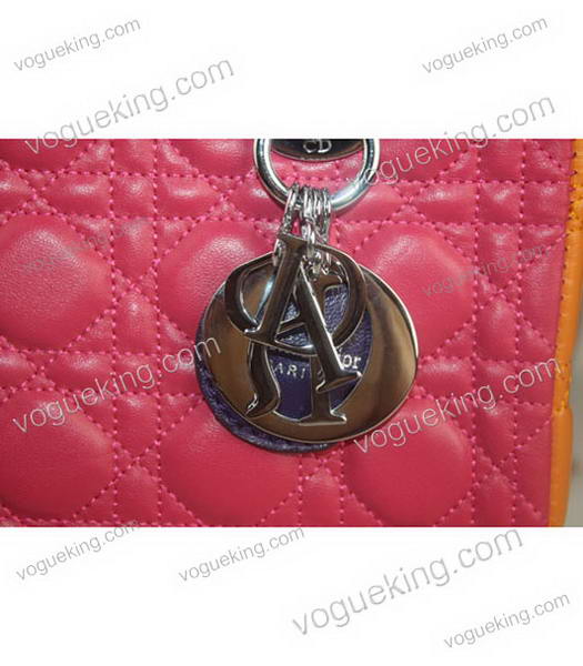 Christian Dior Small Lady Cannage Silver D Tote Bag Fuchsia Lambskin Leather With Purple Handle-4