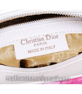 Christian Dior Small Lady Cannage Silver D Tote Bag Pink Daffodil Pattern Leather-4