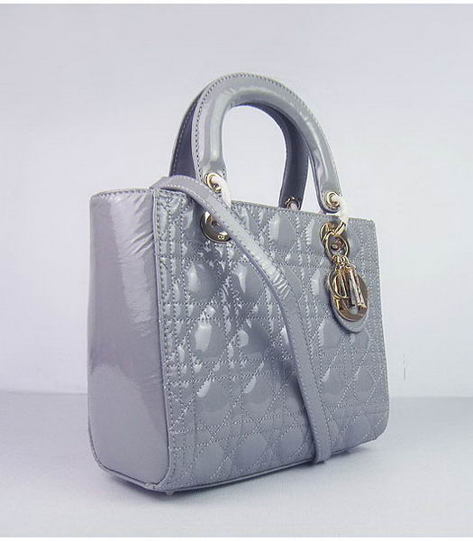 Christian Dior Small Messenger Tote Bag Lambskin Patent Leather Grey-1