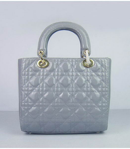 Christian Dior Small Messenger Tote Bag Lambskin Patent Leather Grey-2