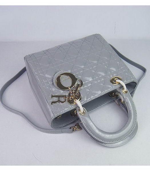 Christian Dior Small Messenger Tote Bag Lambskin Patent Leather Grey-4