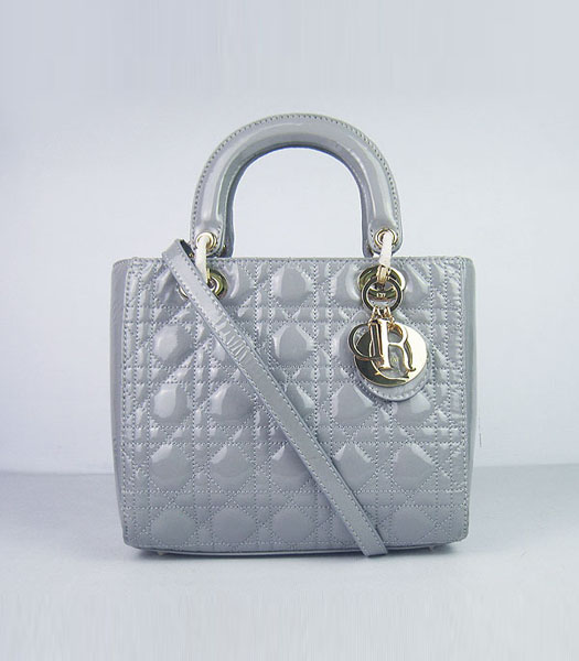 Christian Dior Small Messenger Tote Bag Lambskin Patent Leather Grey