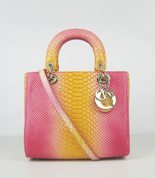 Christian Dior Small Red with Yellow Snake Veins Messenger Tote Bag
