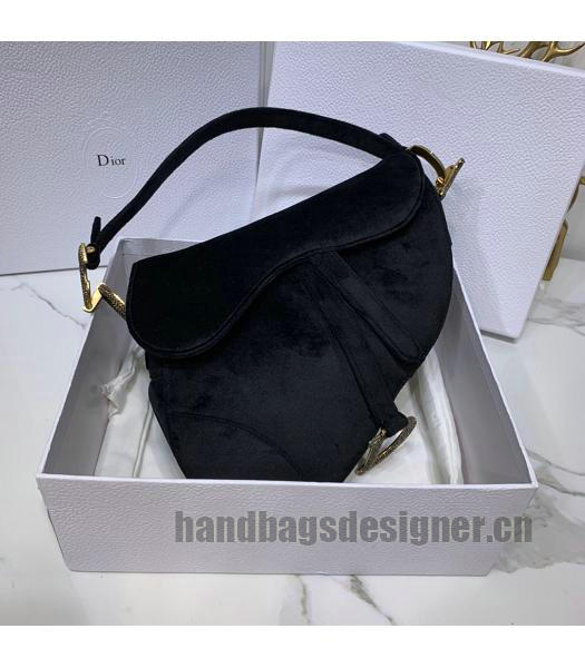 Christian Dior Velvet Original Oblique Saddle Bag Black-2