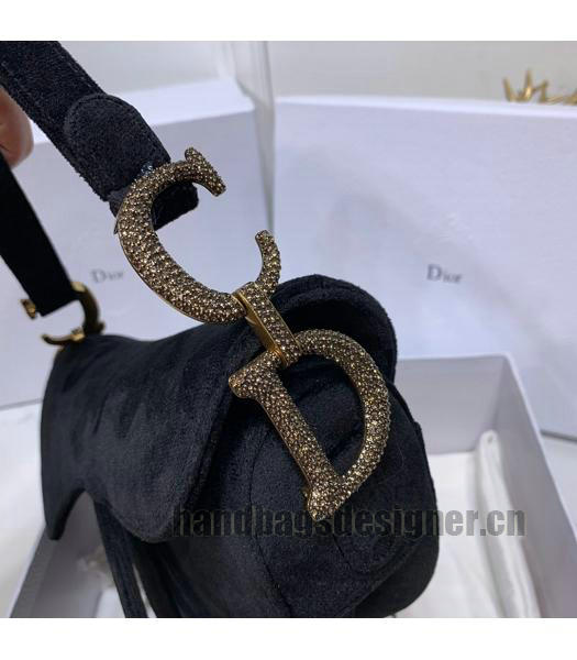 Christian Dior Velvet Original Oblique Saddle Bag Black-3