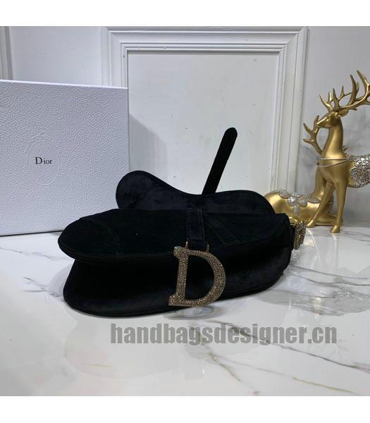 Christian Dior Velvet Original Oblique Saddle Bag Black-4