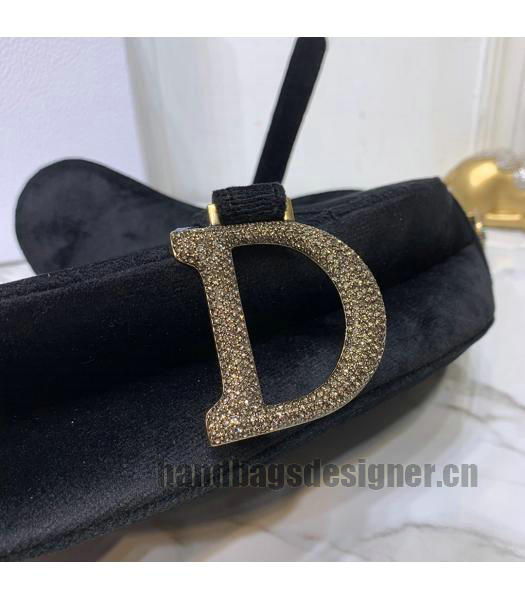 Christian Dior Velvet Original Oblique Saddle Bag Black-5