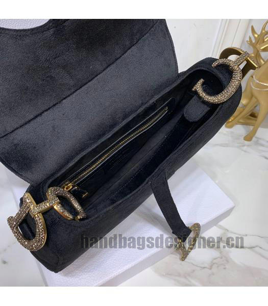 Christian Dior Velvet Original Oblique Saddle Bag Black-6