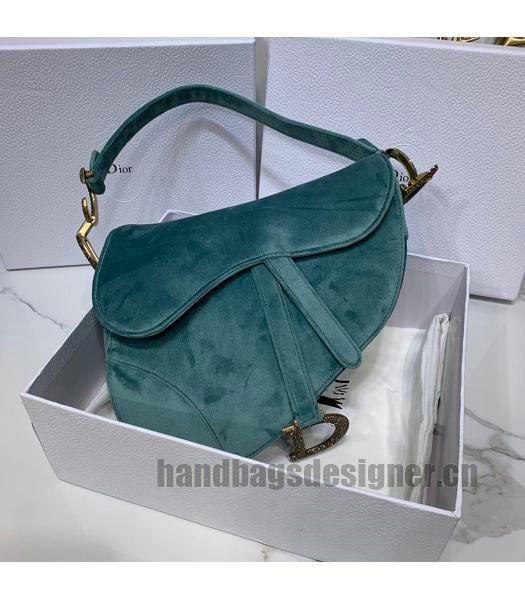Christian Dior Velvet Original Oblique Saddle Bag Green-2