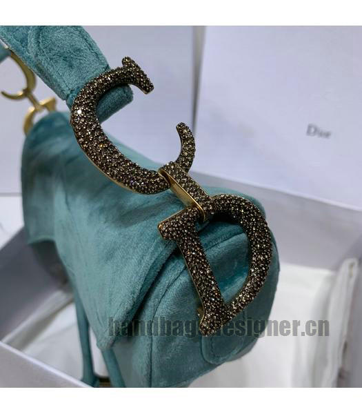 Christian Dior Velvet Original Oblique Saddle Bag Green-3