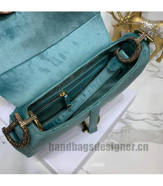 Christian Dior Velvet Original Oblique Saddle Bag Green-5