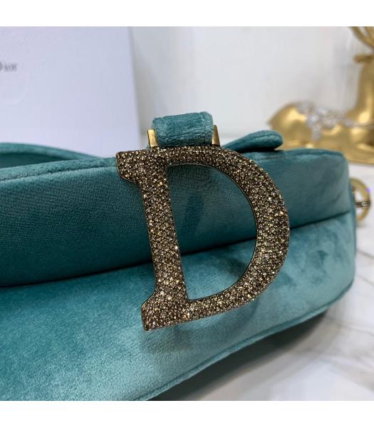 Christian Dior Velvet Original Oblique Saddle Bag Green-8
