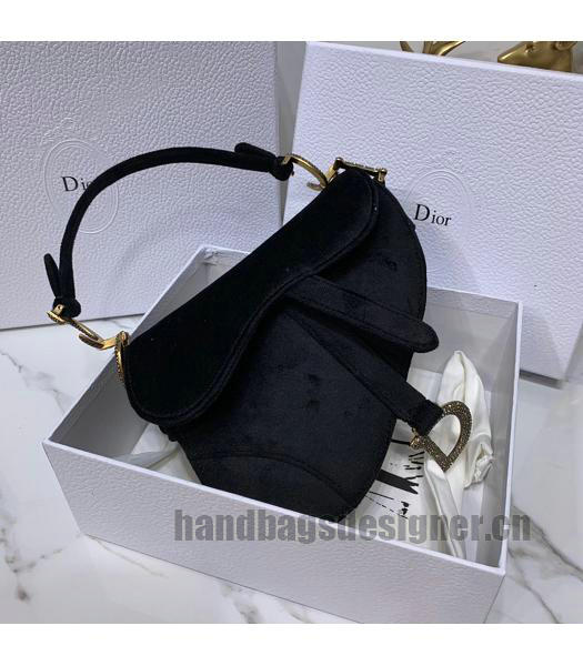 Christian Dior Velvet Original Oblique Saddle Small Bag Black-2