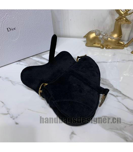 Christian Dior Velvet Original Oblique Saddle Small Bag Black-4