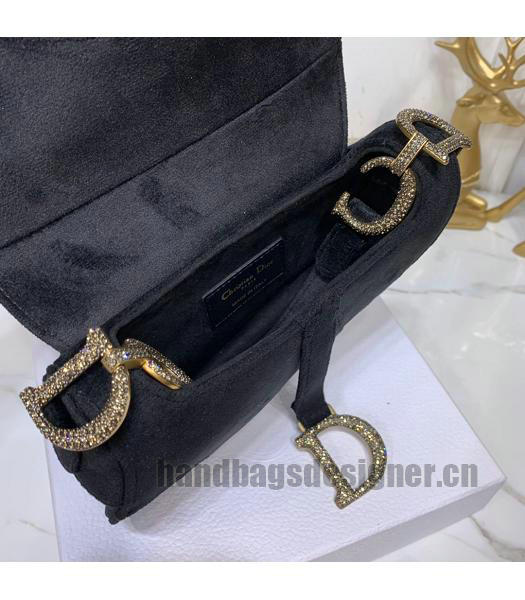 Christian Dior Velvet Original Oblique Saddle Small Bag Black-5