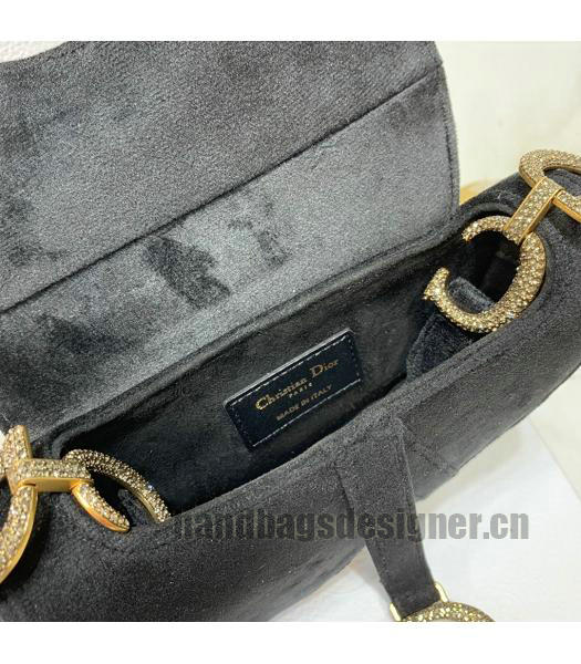 Christian Dior Velvet Original Oblique Saddle Small Bag Black-6