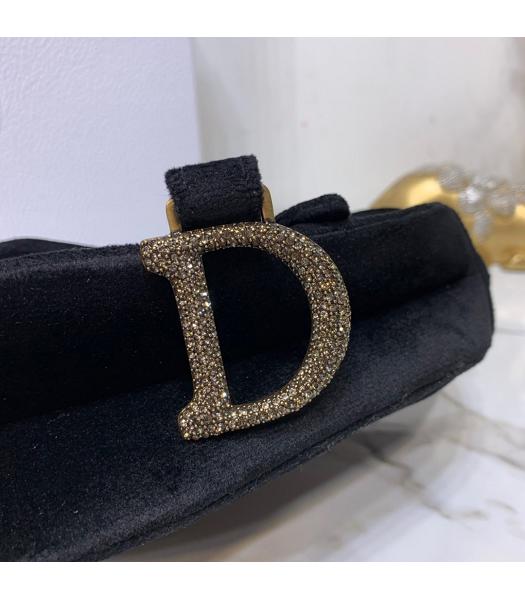 Christian Dior Velvet Original Oblique Saddle Small Bag Black-8