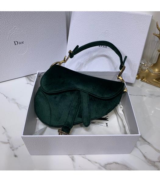 Christian Dior Velvet Original Oblique Saddle Small Bag Dark Green